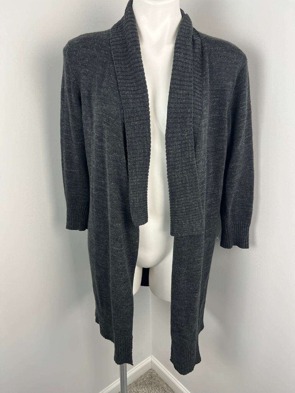 Eileen Fisher Gray 100% Cotton Open Knit Cardigan Medium
